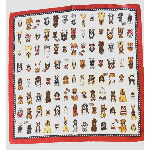 Patriotic Dog Print Scarf Red White Blue Americana Bandana Novelty 20x20 Square - Picture 1 of 7